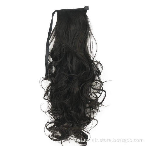 long wavy Ponytail Hair 24 Inch Long Body Wave Ponytail hair Extension Synthetic Wrap Around Drawstring Hair with 1Clips